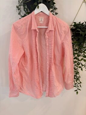 GAP Pink Striped Ruffle-Trim Button-Down Shirt 100% cotton